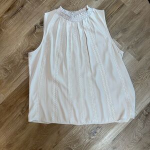 White House Black Market Cream Smocked High-Neck Sleeveless Camisole